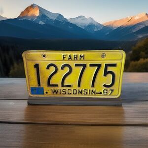 Wisconsin Vintage license plate yellow, 60’s Farm